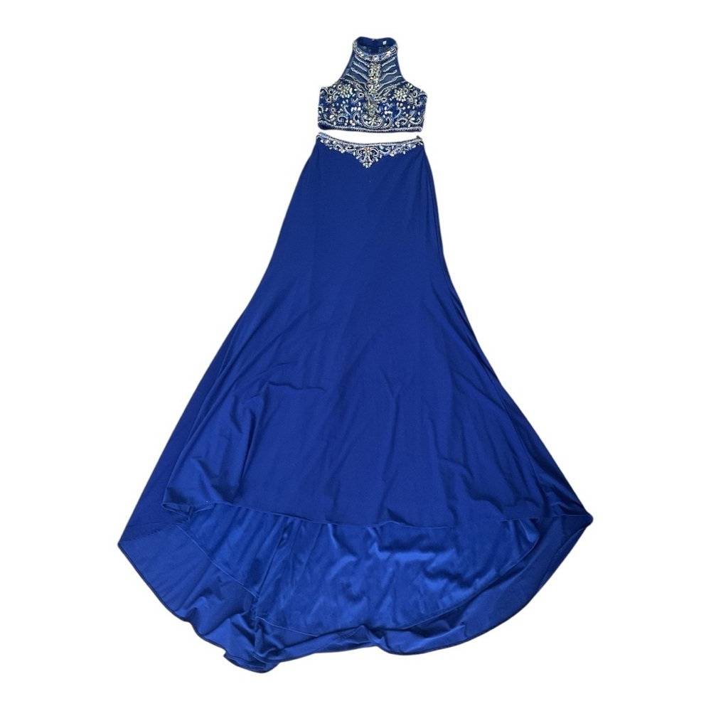 Alyce Paris Royal Blue Beaded 2-Piece Prom Dress Size 6 High Neck Formal Gown - Picture 2 of 11